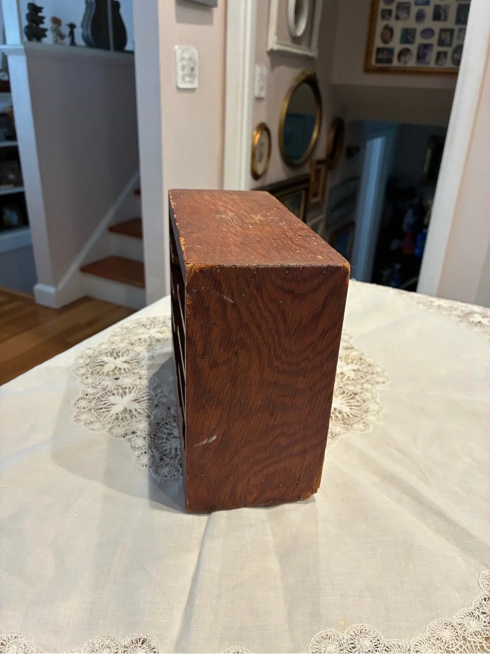 Antique Wooden Desktop Mail Sorter/ stationary box - Brown Desk Organizer